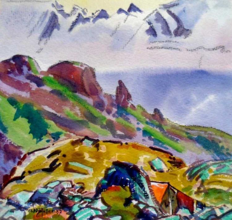 Spahlifelsen und Baltschiederjoch, von meinem Zeltplatz am Mühlebach aus